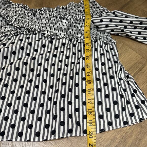 Anna October Smocked Off Shoulder Top Blouse Polka Dot Long Sleeve Women Size S - Picture 8 of 8